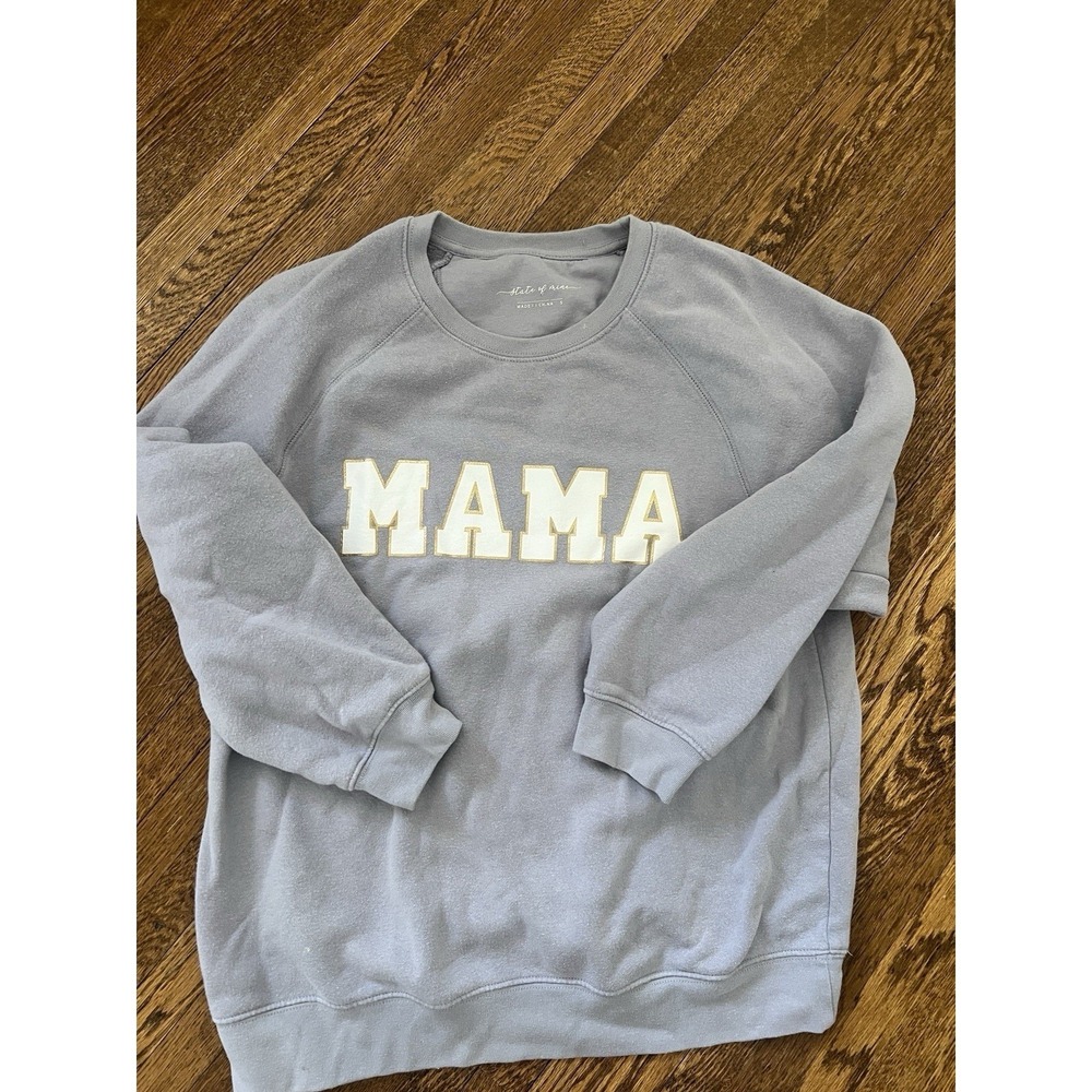 State of Mine Mama Sweatshirt Womens Small Purple Gold Glitter Graphic Pullover